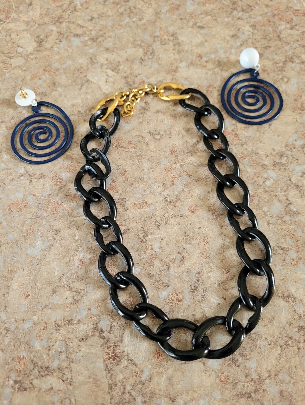 Monet Black Chain Necklace with Black Spiral Earrings - Women Jewelry